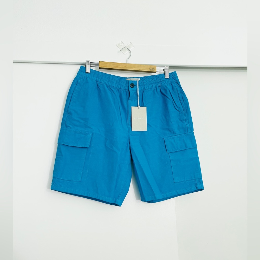NWT Everlane Men’s Linen and Organic Cotton Blue Cargo Shorts Size Large